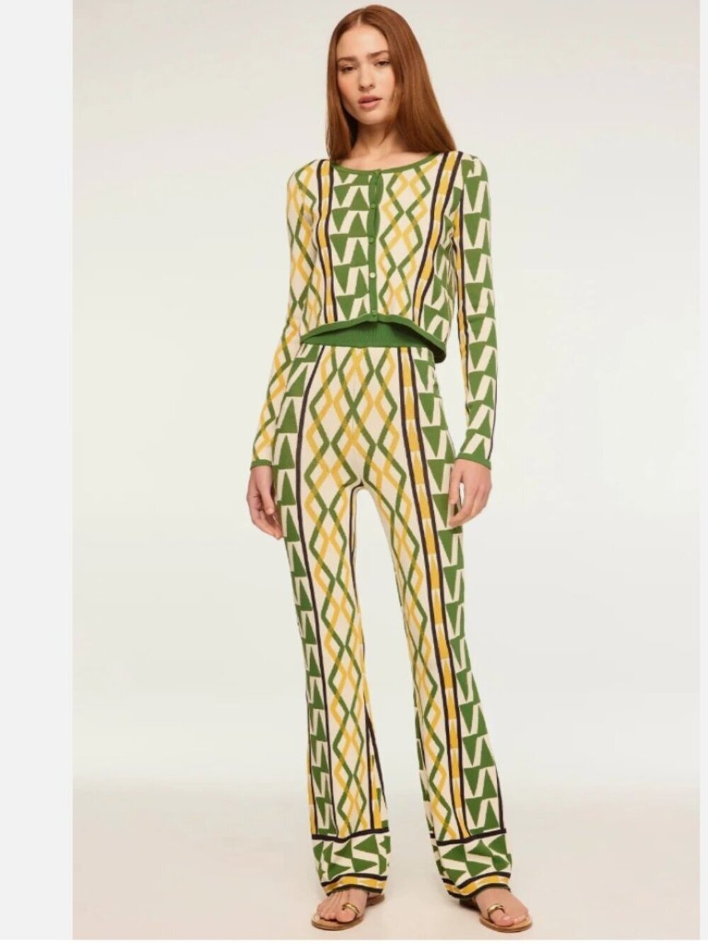 MISA Los Angeles Rialta Knit Set Limoncello Pants + Cardigan Medium Matching Set - Picture 2 of 12